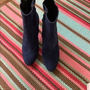 Blue suede stiletto bootie